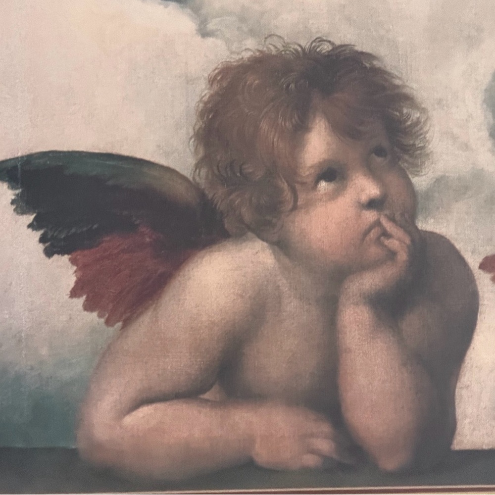 Large 2 Cherubs Raphael 30”x23.5” Artwork Print Sistine Madonna Framed Matted - Picture 6 of 7